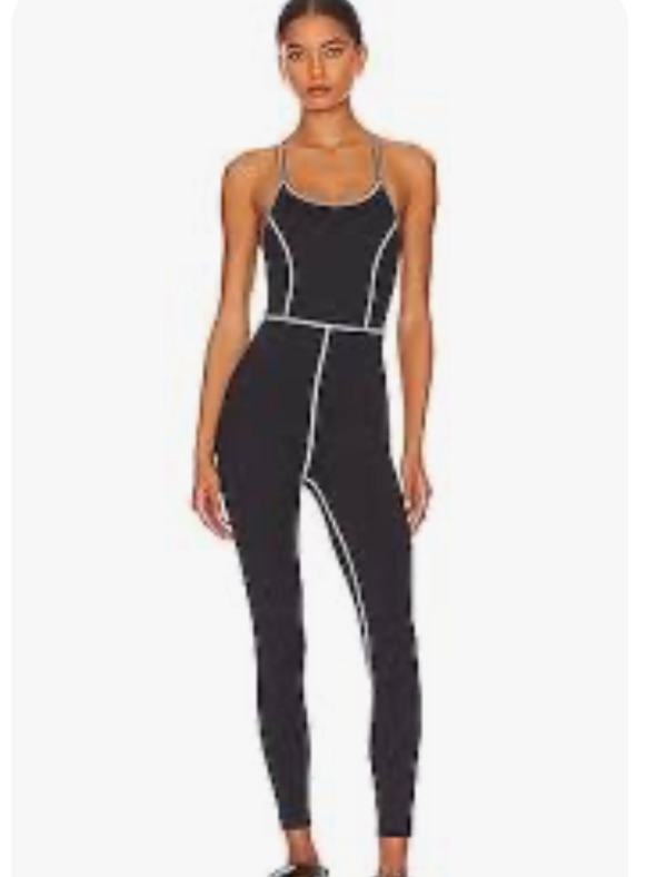 Twenty Montreal Flowetry Strappy Jumpsuit Black With White Out Stitching Med